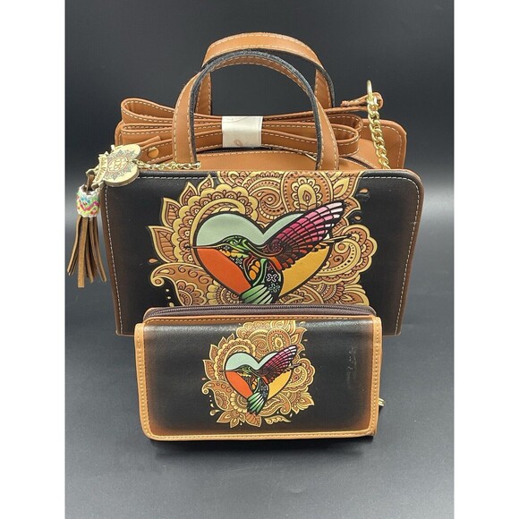 Purse Handbag Cross Body Tote Gift set Leather Humming bird Hand Made  Artisanal - Picture 1 of 10